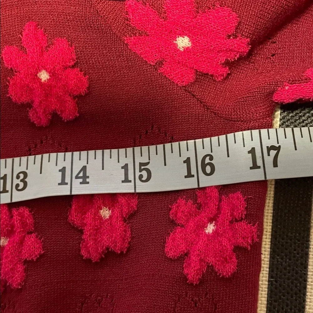 Kate Spade NY Mainline Marker Maroon with Pink Floral Puff Design Sweater - Picture 10 of 11
